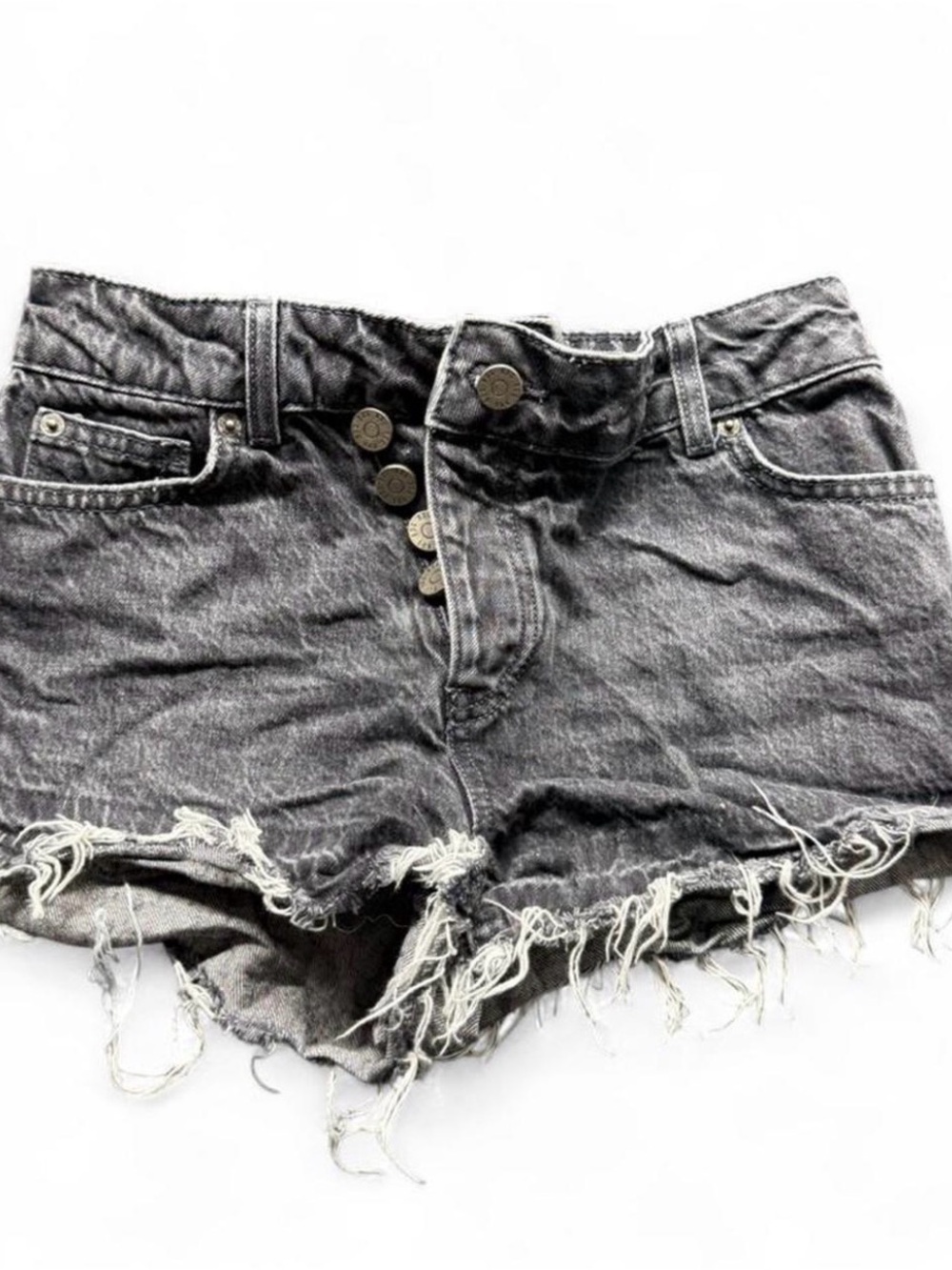 BDG Black Washed Denim Frayed Hem High-Rise Shorts